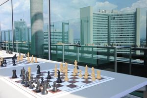 Schach und Wien im Spiegel der Glasfassade